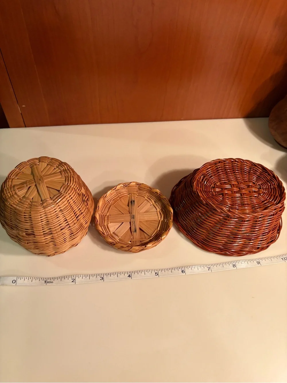 Super Cute Mini Handwoven Natural and Brown Wicker Basket Set Clean Pet/Smoke-fr